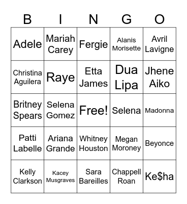 Women in Music: Musical Bingo Card