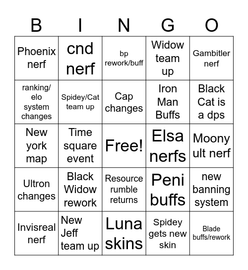 Season 7 Bingo Card