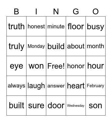 Heart Word Bingo Q4 Words Bingo Card
