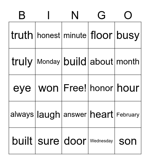 Heart Word Bingo Q4 Words Bingo Card