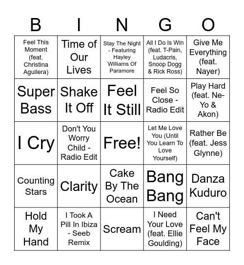 2010's hits Bingo Card