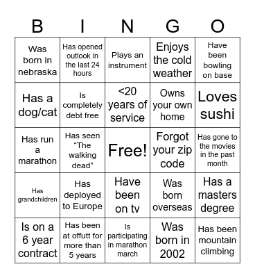 Director’s Call Bingo Card