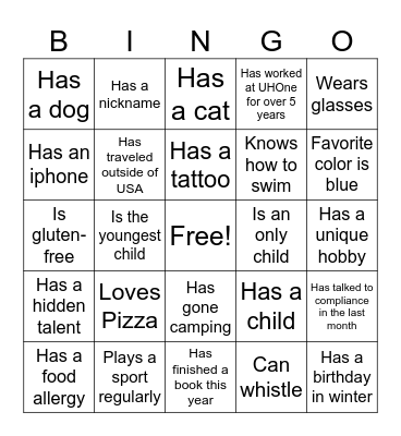 All Call Bingo Card