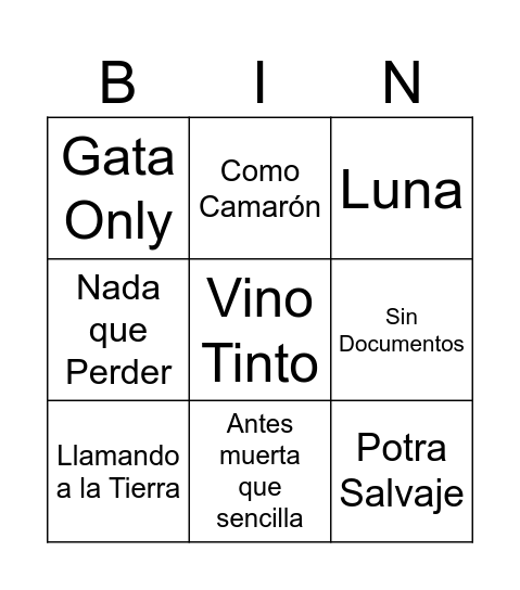 BINGO MUSICAL Bingo Card