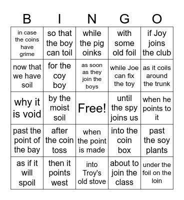 oi and oy Phrases Bingo Card