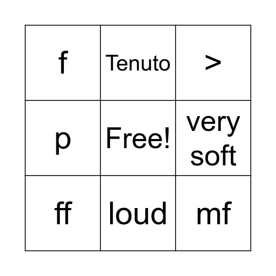 Dynamic & Articulation Bingo Card