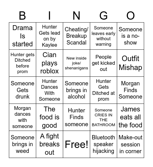 prom 2026 Bingo Card