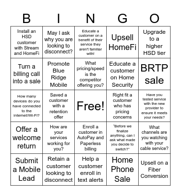 Sales and Retention Bingo! Bingo Card
