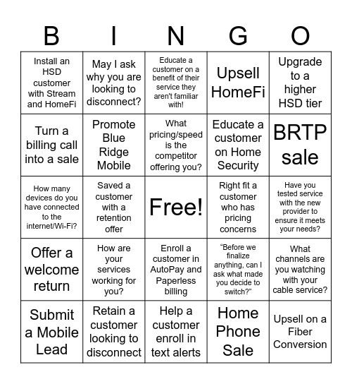 Sales and Retention Bingo! Bingo Card
