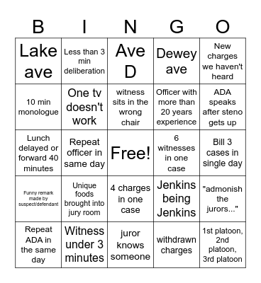 Grand Jury Bingo Card
