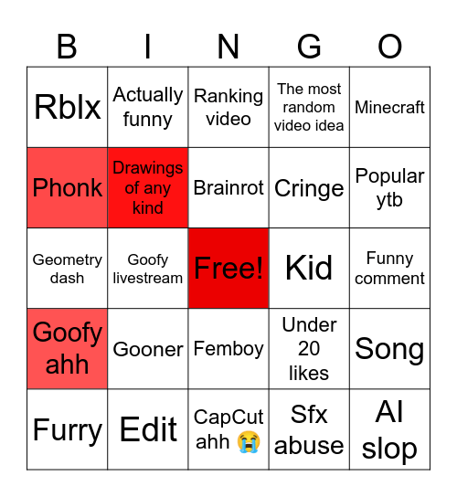 My feed Bingo Card