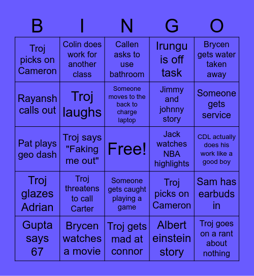 Troj bingo Card