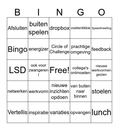 Werkvormendag Bingo Card