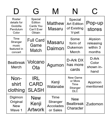 Digimon Con 2026 Bingo Card