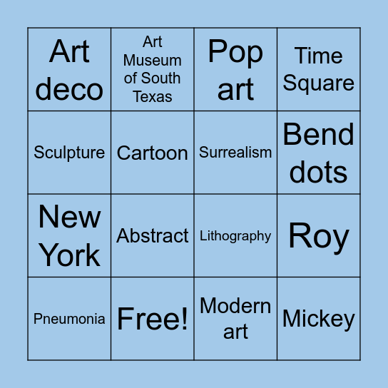 Roy Lichtenstein Bingo Card