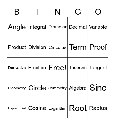 Math Words Bingo Card