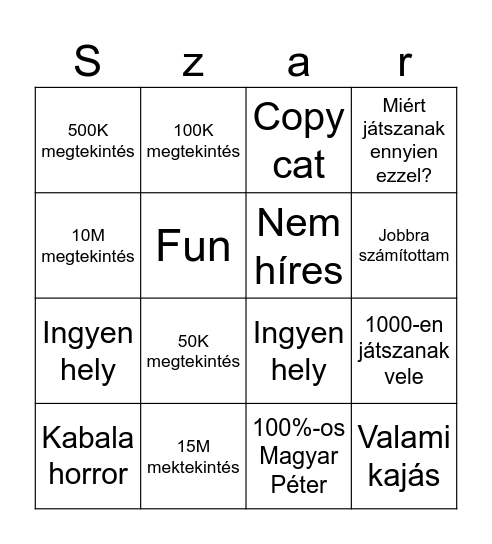 Szar roblox Bingo Card