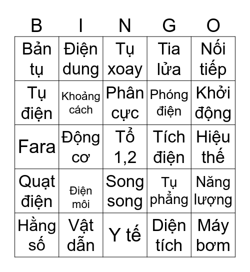 TỤ ĐIỆN Bingo Card