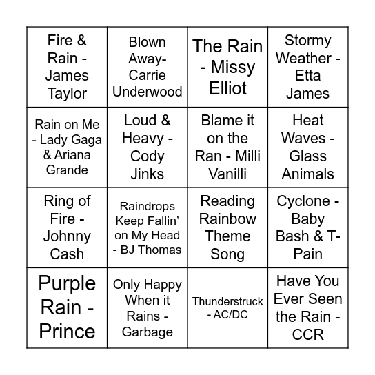 Mother Nature Bingo Card