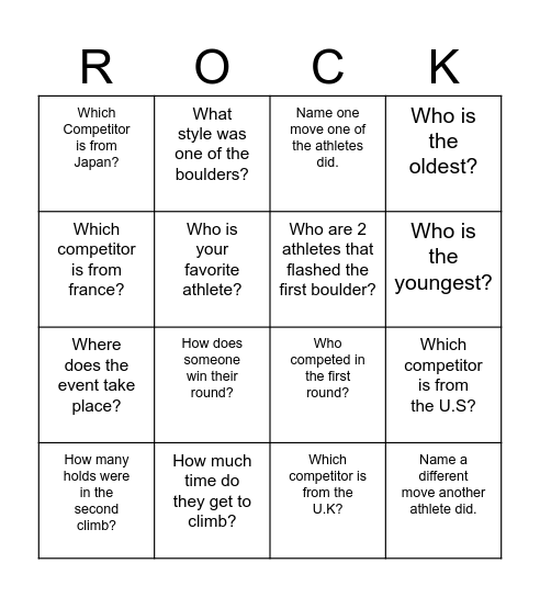 Huron climbing club Bingo Card