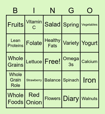 Food Pyramid Bingo Card