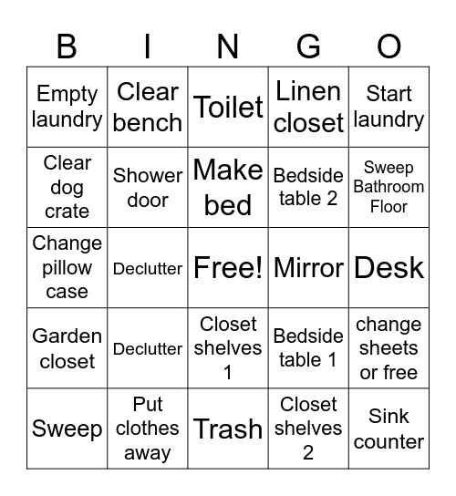 Bedroom Bingo Card