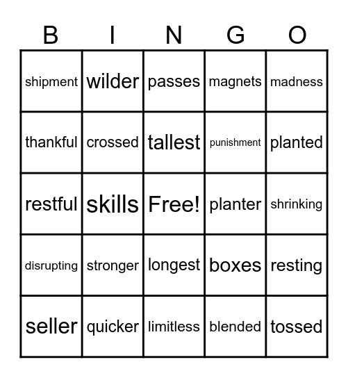Suffix Bingo Card