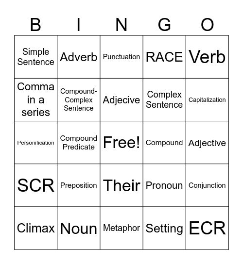Cumulative Bingo Card