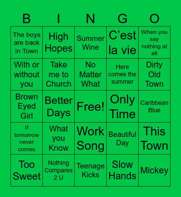 St Patrick's Day Bingo Card
