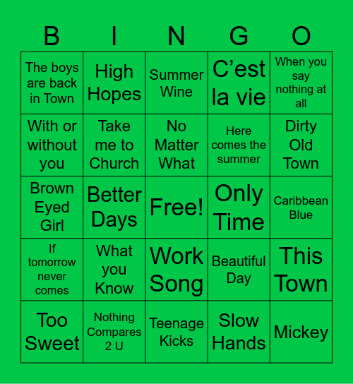 St Patrick's Day Bingo Card