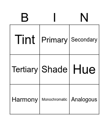 Color Theory Bingo Card