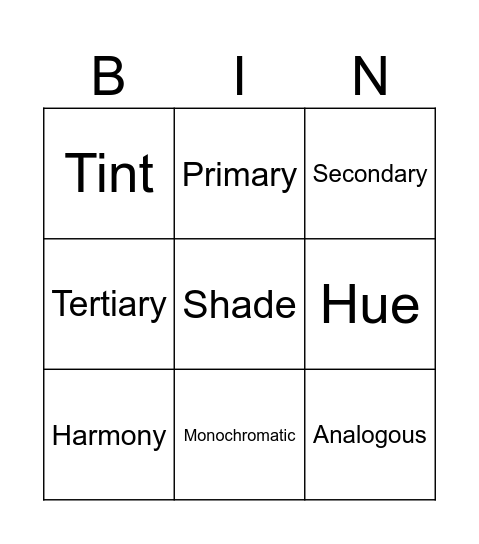 Color Theory Bingo Card