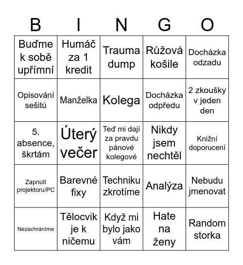 Upsy Bingo Card