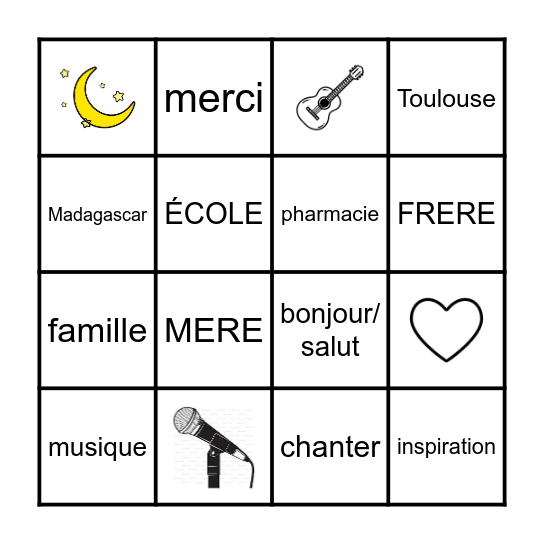 Maheva: Listen for the words Bingo Card