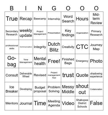 Emergency Go-bags Bingo Card