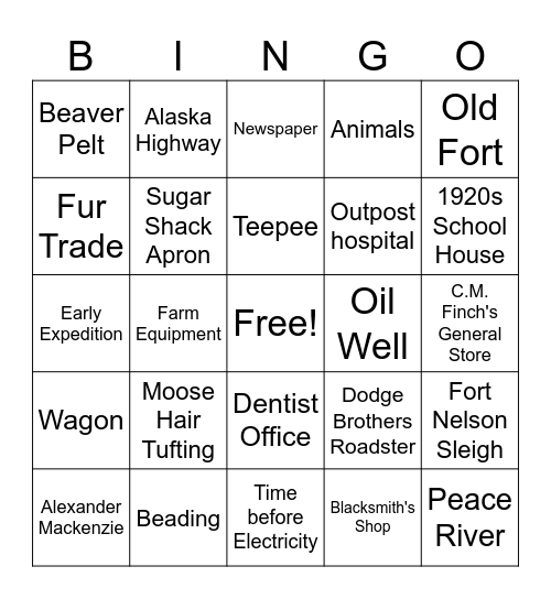 Museum Bingo Hunt Bingo Card