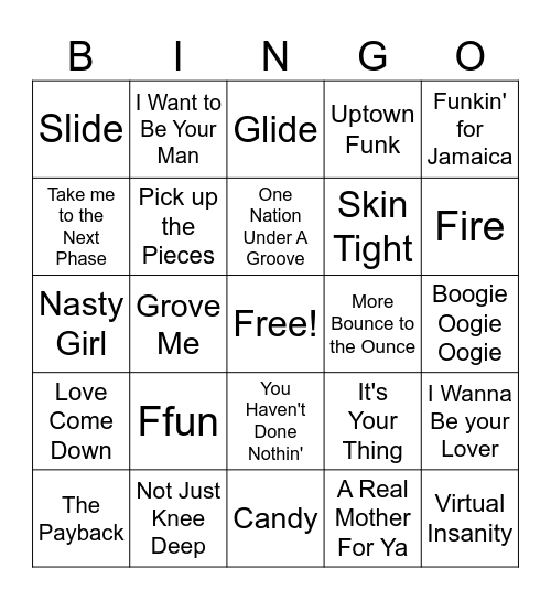 Funky Soul Hits Bingo Card