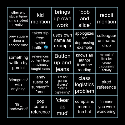 Lignos Lecture Bingo Card