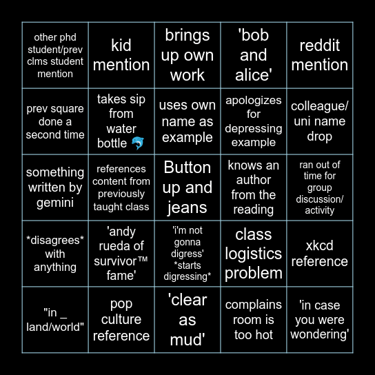 Lignos Lecture Bingo Card