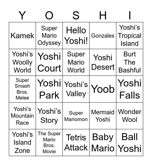 Totel Round 2 (Yoshi Bingo) Bingo Card