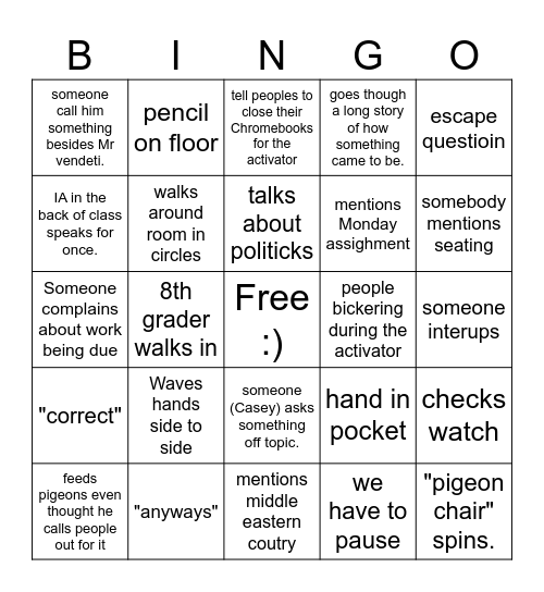 Mr vendeti bingo Card