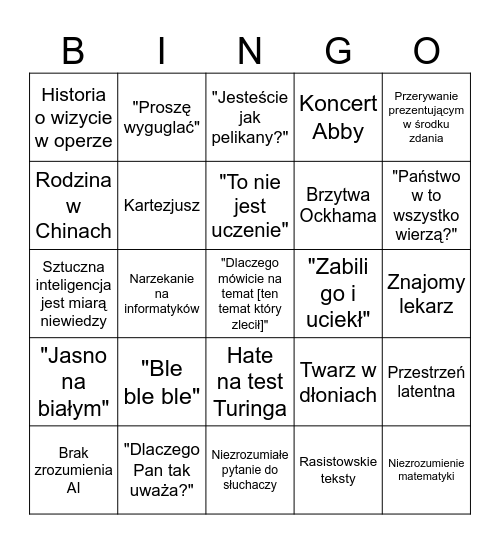 Nikodem bingo Card