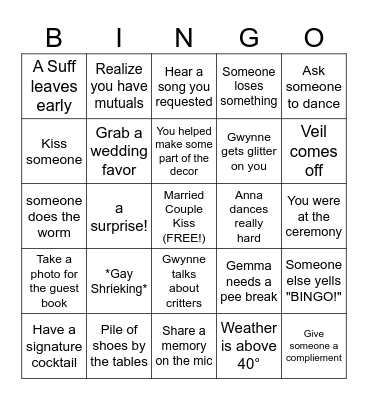 Wedding Bingo Card