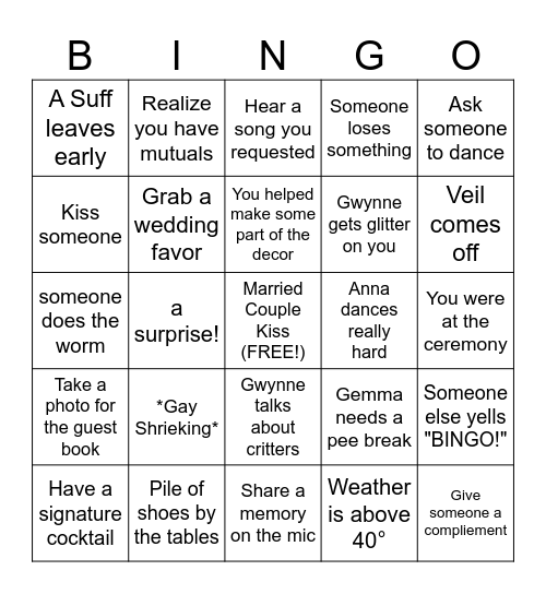Wedding Bingo Card