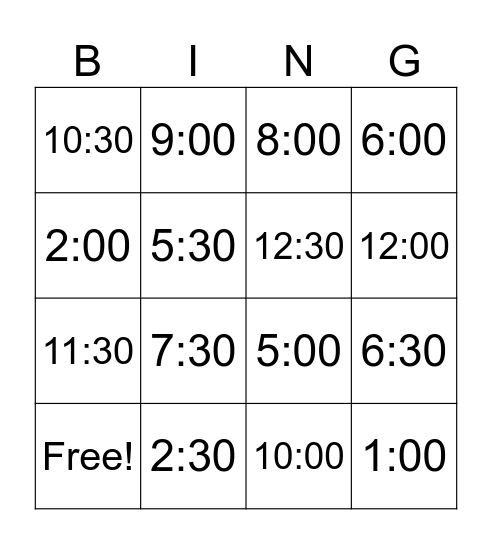 Japanese Time Card Bingo Card