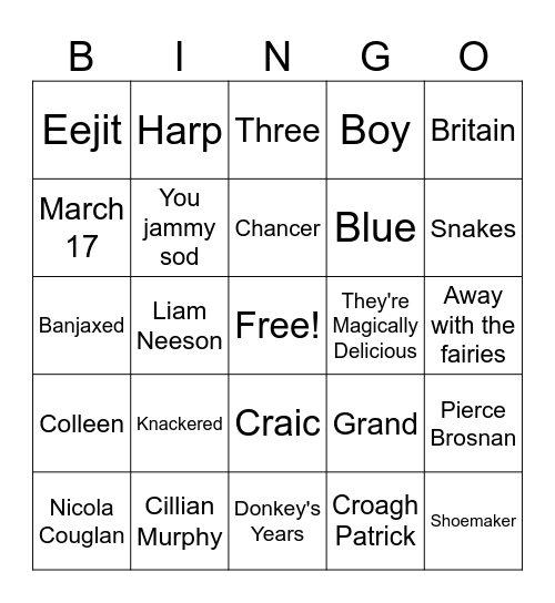 St Pattys Day Bingo Card