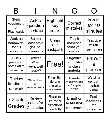 GEAR UP Success Bingo Card