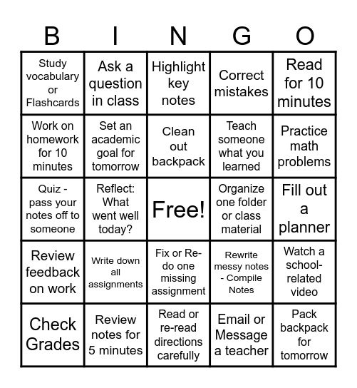 GEAR UP Success Bingo Card
