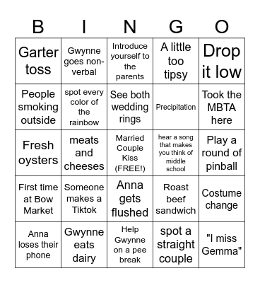 Wedding Bingo Card