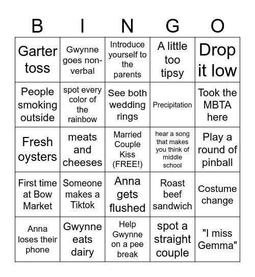Wedding Bingo Card